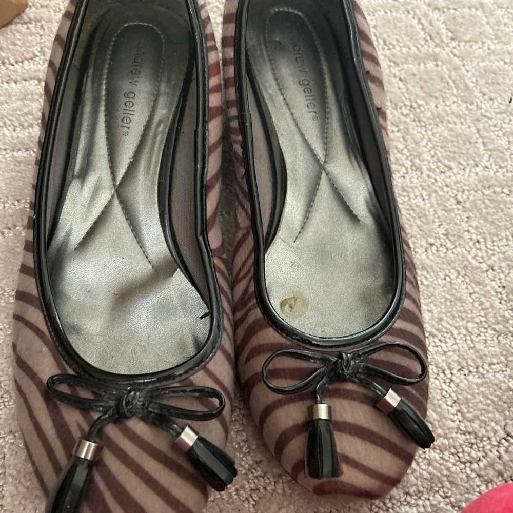 Andrew Geller animal print shoes.